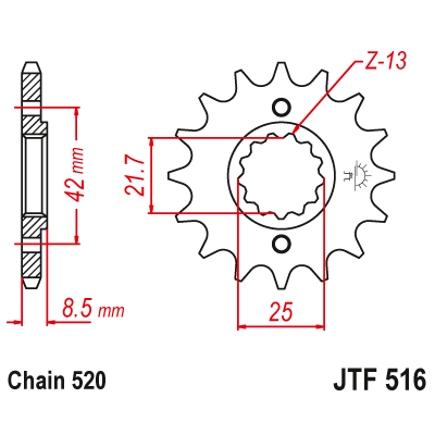 Pinion fata cu garnitura cauciuc JTF516,16RB Pinion fata cu garnitura cauciuc JTF516,16RB