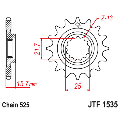 Pinion fata cu garnitura cauciuc JTF1535,15RB