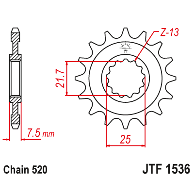 Pinion fata cu garnitura cauciuc JTF1536,16RB
