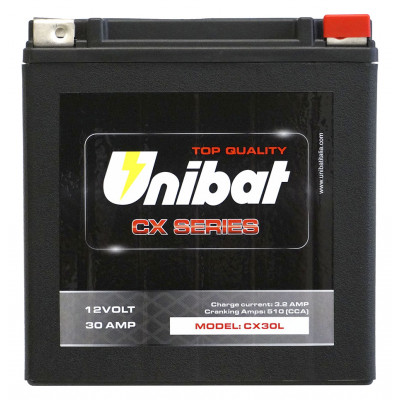 Baterie pentru motocicletă Unibat CX30L 30Ah, 12V