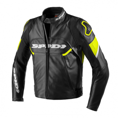 Geacă de piele SPIDI IGNITE BLACK/FLUO YELL