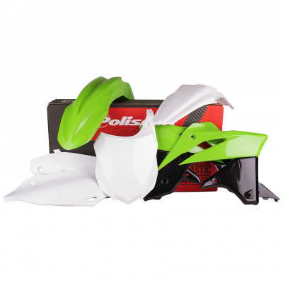 Kit plastic MX Polisport pentru Kawasaki KX250-2013-16 White/Green OEM Color 14-15
