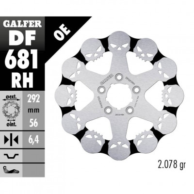 Disc frana spate Galfer WAVE SKULL DESIGN FIXED 292x6.4mm DF681RH Disc frana spate Galfer WAVE SKULL DESIGN FIXED 292x6.4mm DF681RH