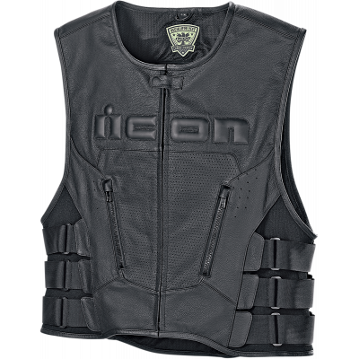 Vesta moto de piele Icon vest D3O, Rosu