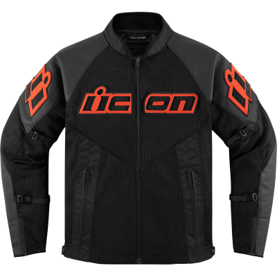 Geaca moto Icon mesh AF leather ce rd, Negru/Rosu