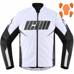 Geaca moto din textil Icon hooligan, Alb/Negru