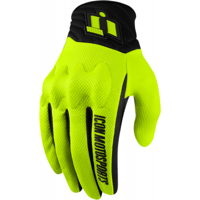 Manusi moto din textil Icon Anthem 2, Galben fluo/Negru