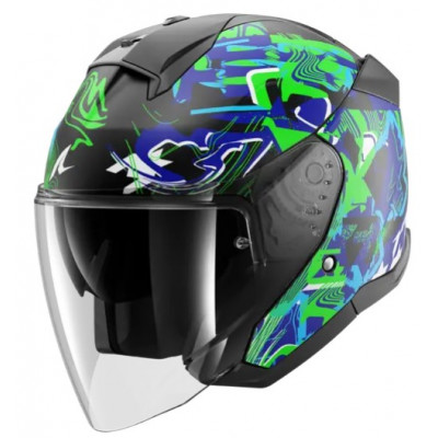 Cască pentru scuter SHARK SKWAL JET PRANZ Mat Black/Green/Blue Cască pentru scuter SHARK SKWAL JET PRANZ Mat Black/Green/Blue