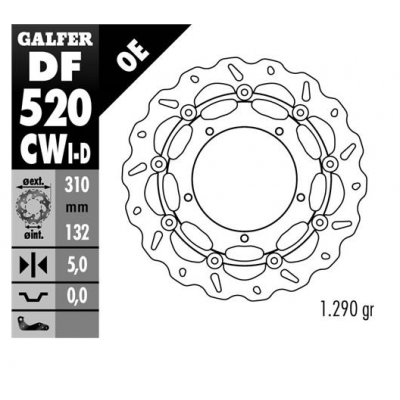 Disc de frână spate plutitor Galfer WAVE DISC FLOATING COMPLETE LEFT 310X5MM DF520CWI