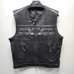Vesta moto din piele SKULL BLACK