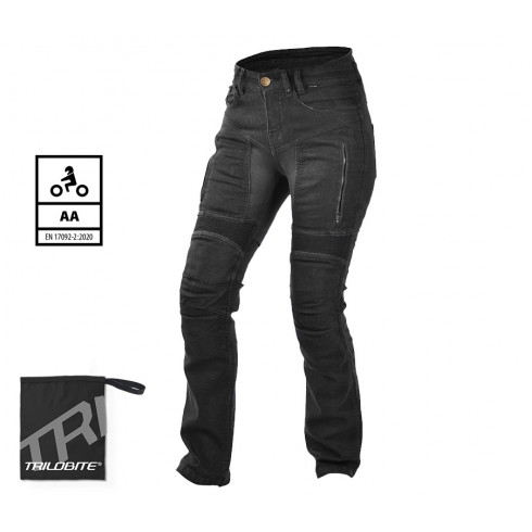 Blugi  moto pentru femei TRILOBITE 661 PARADO REGULAR FIT LONG BLACK
