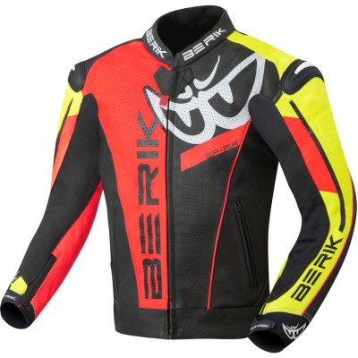 Geacă de piele BERIK VISION GP BK/YW/RD