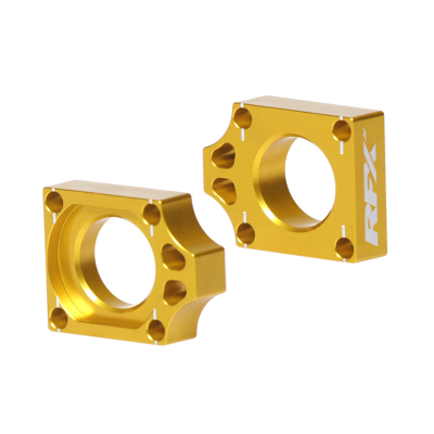 Bucșă bloc pentru axa spate  RFX Pro Rear Axle Adjuster Blocks (Yellow) - Suzuki RMZ250/450 04-25