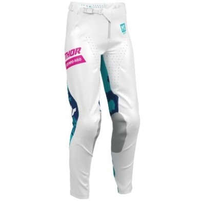 Pantaloni motocross pentru femei THOR WMN LAUNCHMODE BLEACH WHT/AQ