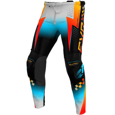 Pantaloni de motocross pentru copii FXR CLUTCH MX26 GREY/SKY ORANGE