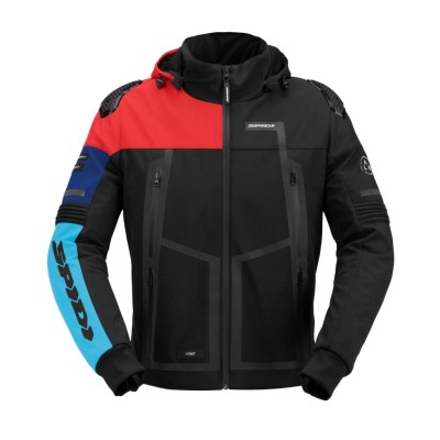 Jachetă moto textilă SPIDI HOODIE WARRIOR H2OUT NEGRU/ROȘU/ALBASTRU CERULUI