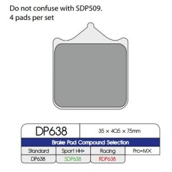 Plăcuță de frână DP sinterizată pentru înlocuire stradală, touring off-road/ATV DP BRAKES DP638 Plăcuță de frână DP sinterizată pentru înlocuire stradală, touring off-road/ATV DP BRAKES DP638
