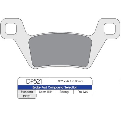 Plăcuță de frână DP sinterizată pentru înlocuire stradală, touring, off-road/ATV DP BRAKES DP521 Plăcuță de frână DP sinterizată pentru înlocuire stradală, touring, off-road/ATV DP BRAKES DP521