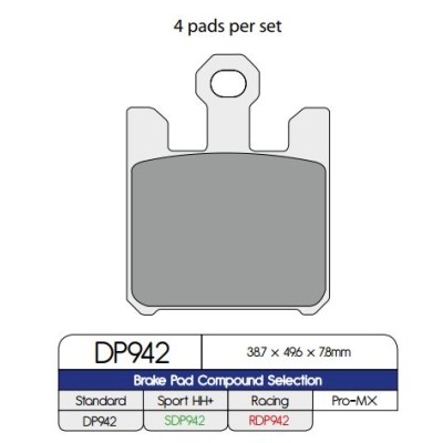Plăcuță de frână DP sinterizată pentru înlocuire stradală, touring, off-road/ATV DP BRAKES DP942 Plăcuță de frână DP sinterizată pentru înlocuire stradală, touring, off-road/ATV DP BRAKES DP942