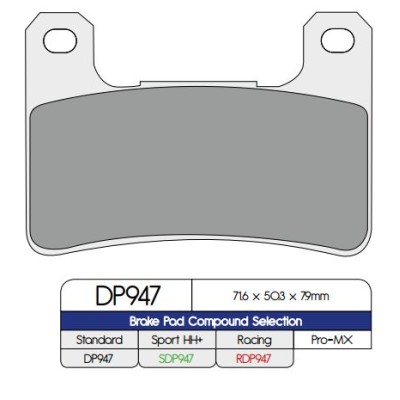 Plăcuță de frână DP sinterizată pentru înlocuire stradală, touring, off-road/ATV DP BRAKES DP947 Plăcuță de frână DP sinterizată pentru înlocuire stradală, touring, off-road/ATV DP BRAKES DP947