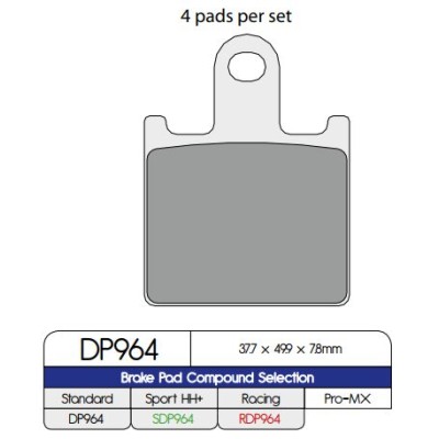 Plăcuță de frână DP sintered replacement street touring off-road/ATV DP BRAKES DP964 Plăcuță de frână DP sintered replacement street touring off-road/ATV DP BRAKES DP964