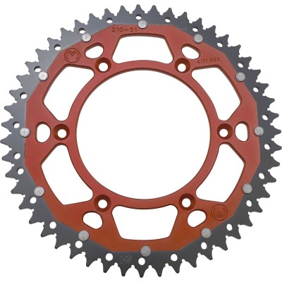 Roată dințată spate / 51 dinți / pas 520 / roșu/natural / aluminiu/oțel MOOSE RACING 1210-210-51-13X