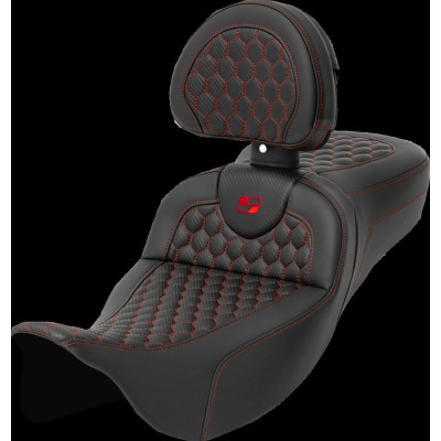 Șa RoadSofa - Honeycomb - cusătură roșie - cu spătar SADDLEMEN 808-07B-190B4 Șa RoadSofa - Honeycomb - cusătură roșie - cu spătar SADDLEMEN 808-07B-190B4