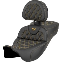 Șa Roadsofa - cusătură cu grilaj - cusătură aurie - rază extinsă - fără spătar SADDLEMEN 808-07B-184B7 Șa Roadsofa - cusătură cu grilaj - cusătură aurie - rază extinsă - fără spătar SADDLEMEN 808-07B-184B7