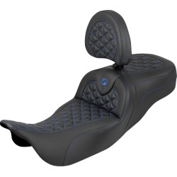 Șa RoadSofa Tri Gripper - rază standard - cusătură albastră - cu spătar SADDLEMEN 808-07B-211B1 Șa RoadSofa Tri Gripper - rază standard - cusătură albastră - cu spătar SADDLEMEN 808-07B-211B1