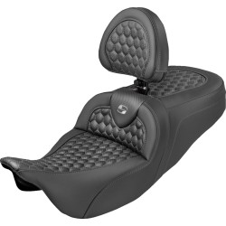 Șa RoadSofa - Honeycomb - cusătură gri - cu spătar - Extended Reach - FLH/FLT '08-'24 SADDLEMEN 808-07B-190B2