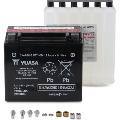 Baterie YTX 12V 172,72 mm x 86 mm x 155 mm plumb-acid fără întreținere înlocuitor negru YUASA YTX20L-BS(CP)